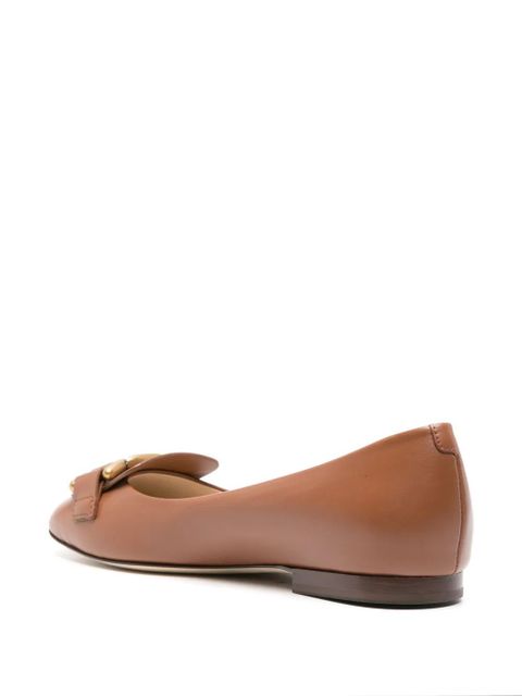 Tod's round-toe leather ballerina shoes - Brown