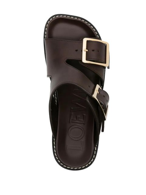 LOEWE 70mm buckled leather mules - Brown