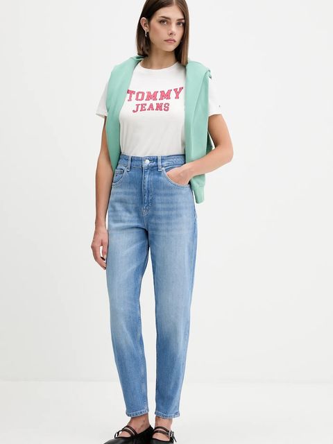 Tommy Jeans t-shirt bawełniany damski kolor beżowy DW0DW21966