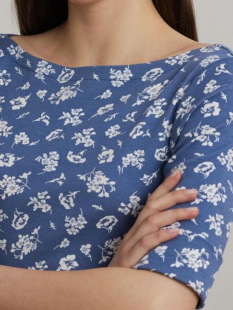 Lauren Ralph Lauren sukienka bawełniana kolor niebieski midi rozkloszowana 200976993