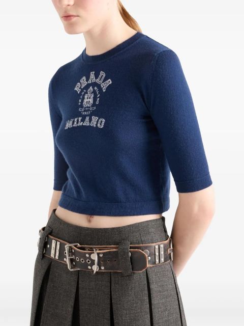 Prada logo-intarsia cashmere jumper - Blue