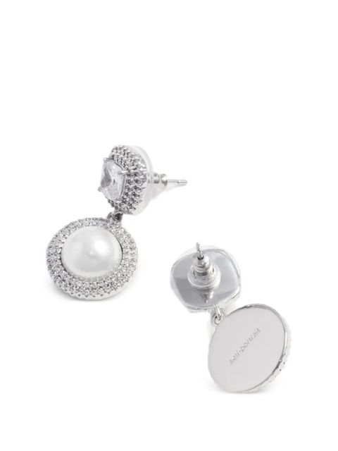 Self-Portrait crystal pearl drop earrings - Silver