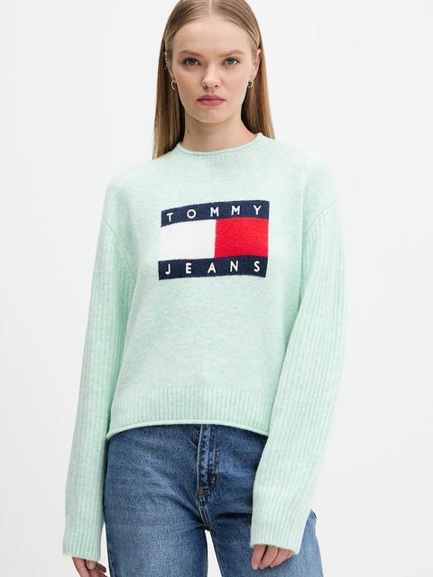 Tommy Jeans sweter z dodatkiem wełny damski kolor turkusowy lekki DW0DW21782 - zdjęcie produktu nr 1