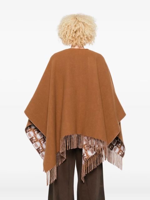 FENDI fringe-detail cape - Brown