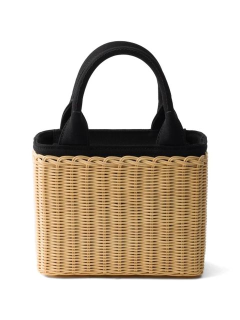 Prada small wicker and canvas tote bag - Neutrals - zdjęcie produktu nr 2