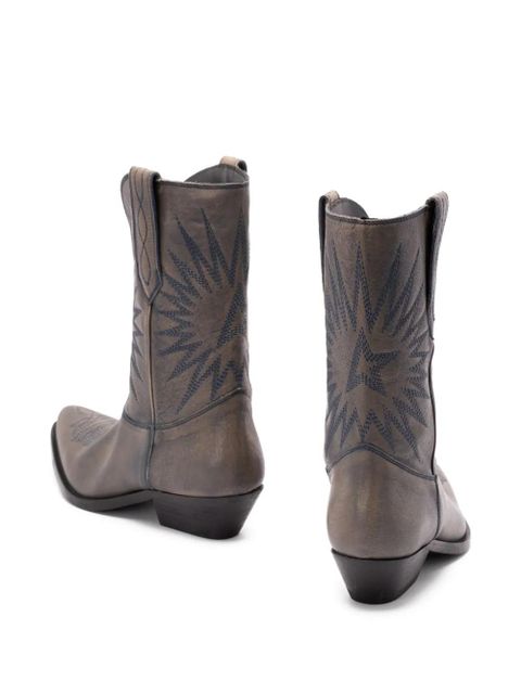 Golden Goose star-embroidered leather boots - Grey