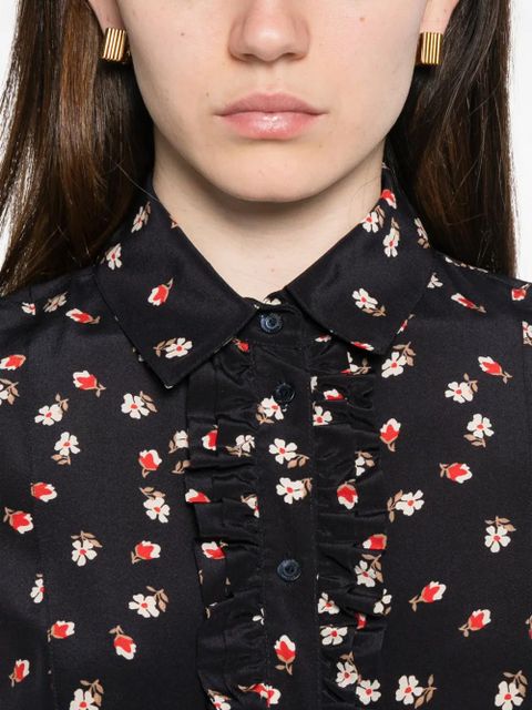 Max Mara Canale flower-print ruffled top - Blue