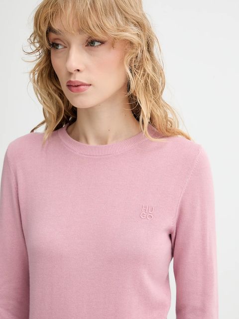 HUGO sweter bawełniany kolor różowy lekki 50514296