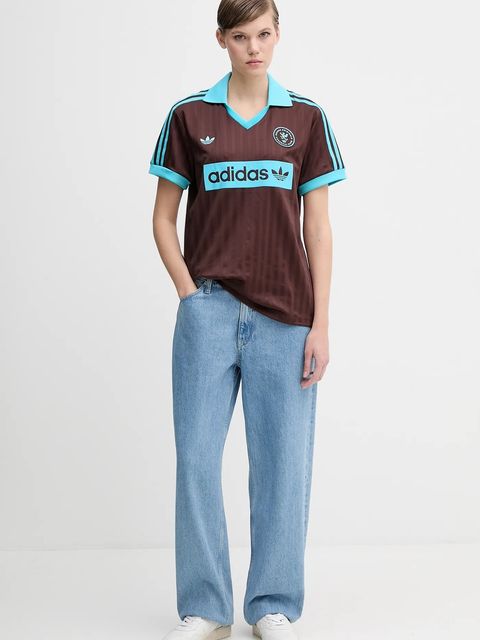 adidas Originals t-shirt Football Tee damski kolor brązowy JY3542