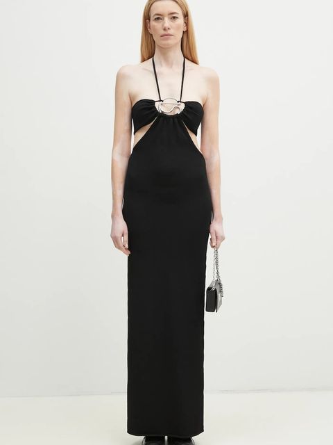 Coperni sukienka Knitted Halter kolor czarny maxi dopasowana COPML135Y3010