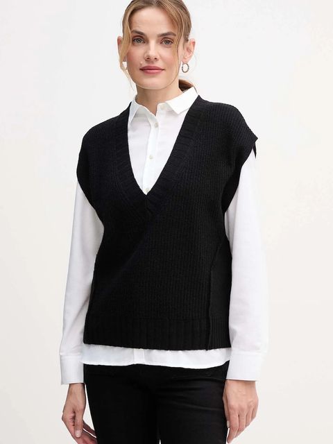 United Colors of Benetton kamizelka z dodatkiem wełny damski kolor czarny 126WD4033 - zdjęcie produktu nr 1