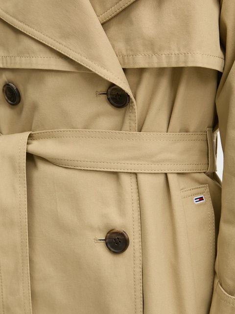 Tommy Jeans trencz bawełniany kolor beżowy przejściowy DW0DW20280