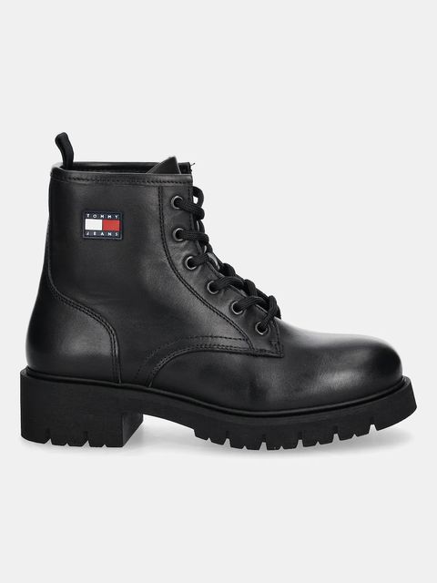 Tommy Jeans botki skórzane TJW LACE UP LEATHER BOOT damskie kolor czarny na płaskim obcasie EN0EN02824 - zdjęcie produktu nr 2