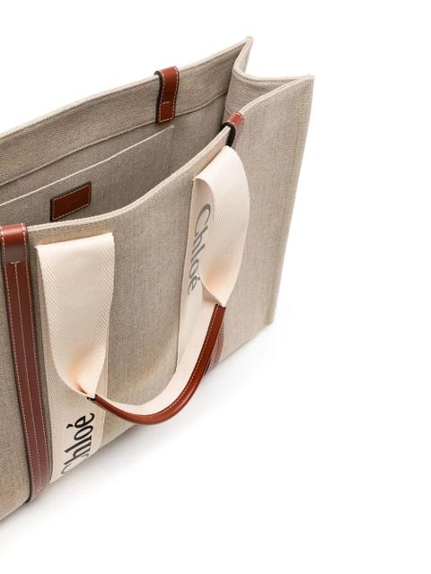 Chloé large Woody cotton tote bag - Neutrals