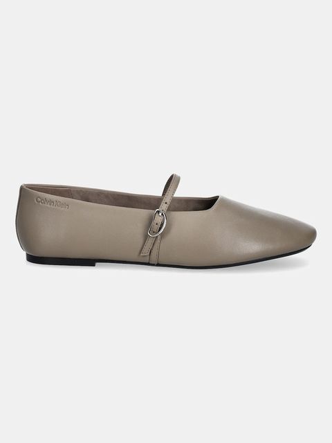 Calvin Klein baleriny skórzane OBLIQUE BALLERINA MJ LTH HDW kolor brązowy HW0HW02847 - zdjęcie produktu nr 2