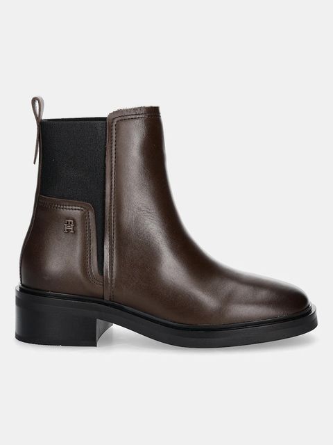 Tommy Hilfiger sztyblety skórzane TH MINIMAL LEATHER CHELSEA damskie kolor brązowy na słupku FW0FW08978