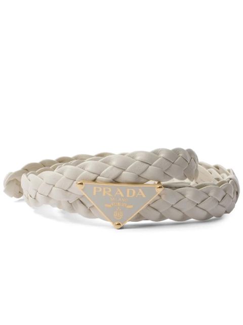 Prada triangle-logo braided belt - White - zdjęcie produktu nr 1