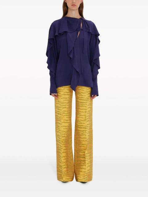 Victoria Beckham tie-detail ruffled silk blouse - Blue