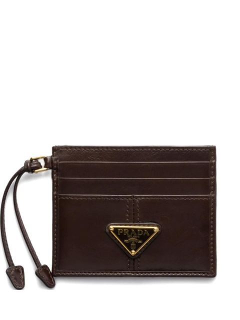 Prada triangle-logo leather card holder - Brown - zdjęcie produktu nr 1