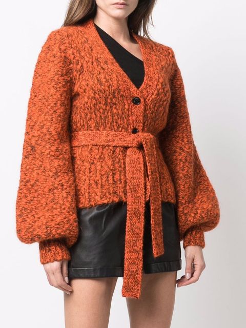 GANNI Mouline puff-sleeve cardigan - Orange