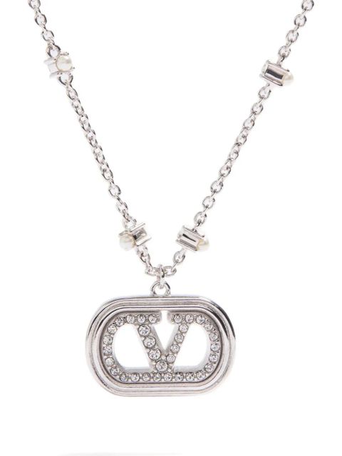 Valentino Garavani Vlogo Signature metal necklace with pearls and Swarovski® crystals - Silver