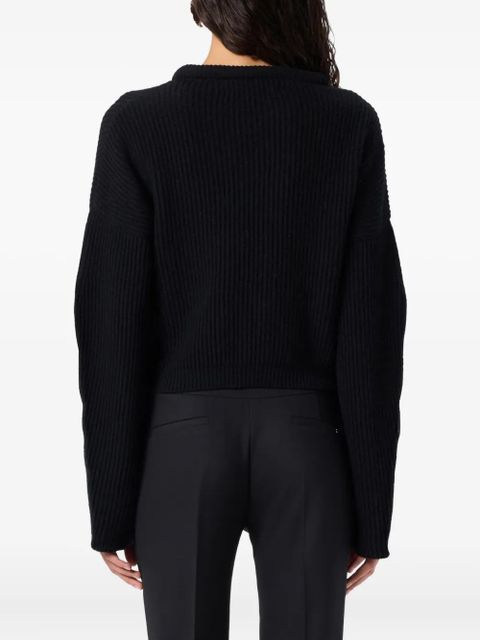 Blumarine floral-appliqué ribbed-knit sweater - Black