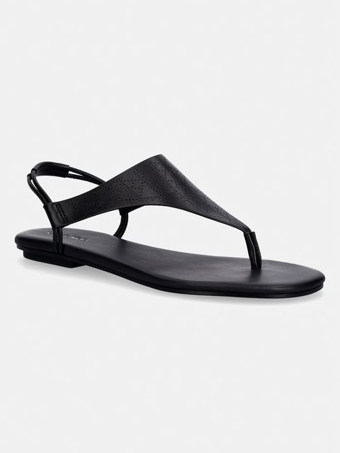 Calvin Klein sandały damskie skórzane ORG FLAT SNDL THONG LTH AOP - zdjęcie produktu nr 1