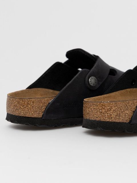Birkenstock klapki skórzane Boston damskie kolor czarny 59463