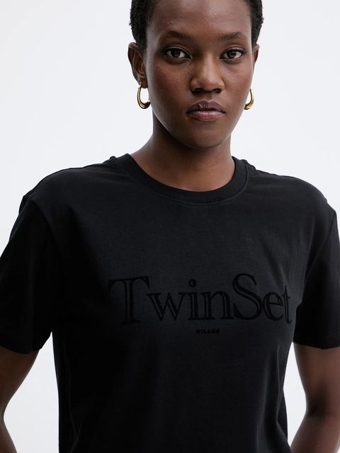 Twinset t-shirt bawełniany damski kolor czarny 252TT2320