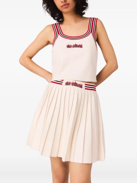 Maje flame-embroidered pleated skirt - White