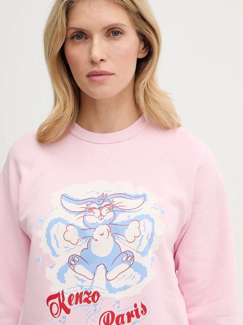 Kenzo bluza bawełniana damska kolor różowy z nadrukiem FG52SW2034MJ