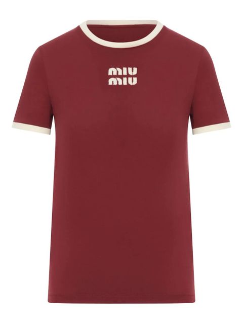 Miu Miu contrast-trim T-shirt - Red - zdjęcie produktu nr 1