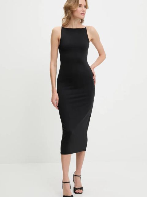 Answear.LAB sukienka kolor czarny midi dopasowana