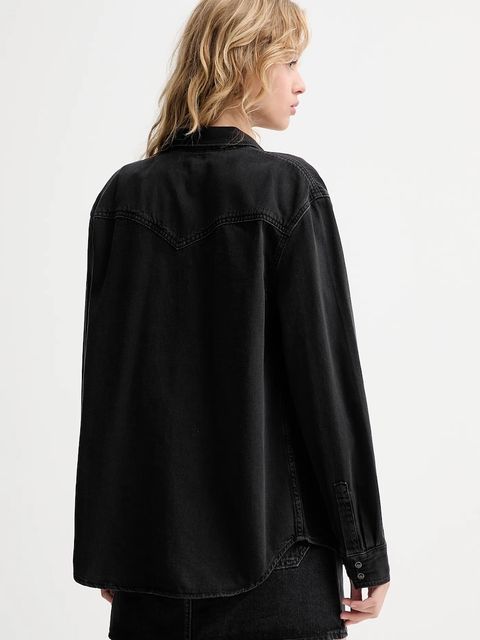 Levi's koszula jeansowa damska kolor czarny relaxed z kołnierzykiem klasycznym A7244