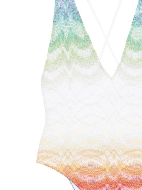Missoni cross-back chevron swimsuit - White