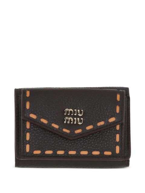 Miu Miu whipstitch-trim logo-plaque wallet - Brown - zdjęcie produktu nr 1