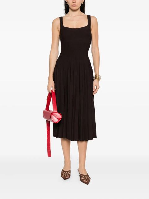 STAUD Ellison pleated-ribbed midi dress - Brown - zdjęcie produktu nr 2