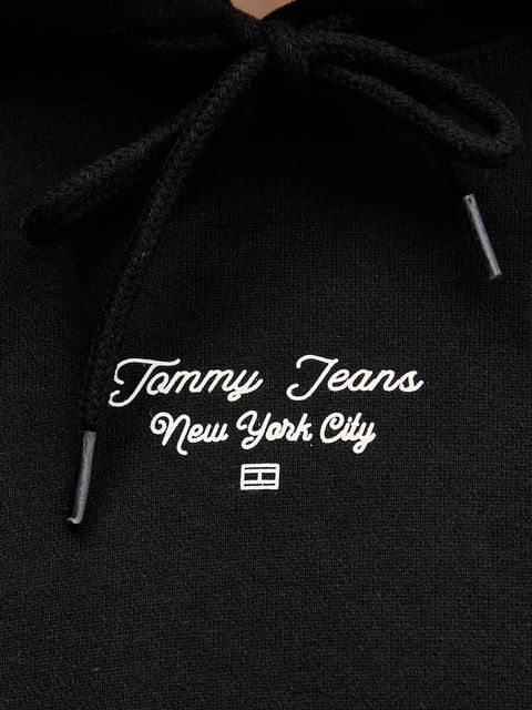 Tommy Jeans bluza bawełniana damska kolor czarny z kapturem z nadrukiem DW0DW22170