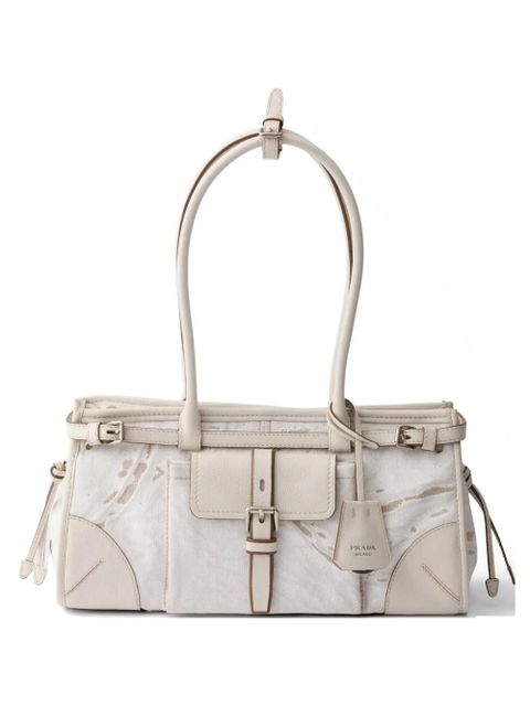 Prada Prada Bonnie medium printed linen and leather handbag - Neutrals - zdjęcie produktu nr 1