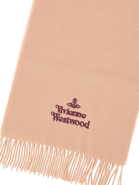 Vivienne Westwood fringed logo-embroidered scarf - Neutrals