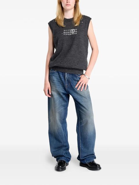 MM6 Maison Margiela Numeric-logo distressed knitted vest - Grey - zdjęcie produktu nr 2