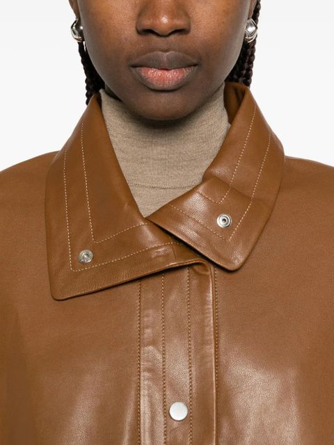 Nour Hammour Park leather collar jacket - Brown