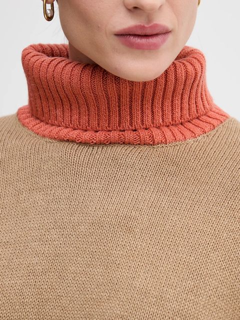 United Colors of Benetton sweter z dodatkiem wełny damski kolor beżowy z golfem 16YCE204I