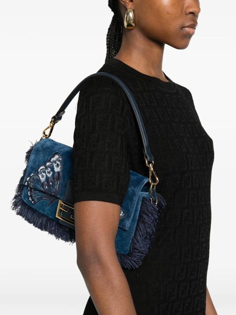FENDI butterfly fringe baguette tote bag - Blue - zdjęcie produktu nr 2