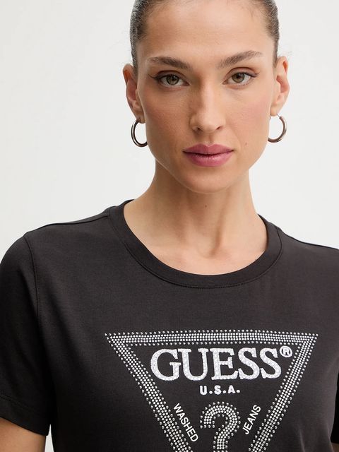 Guess t-shirt bawełniany damski kolor brązowy W5BI18 I3Z14