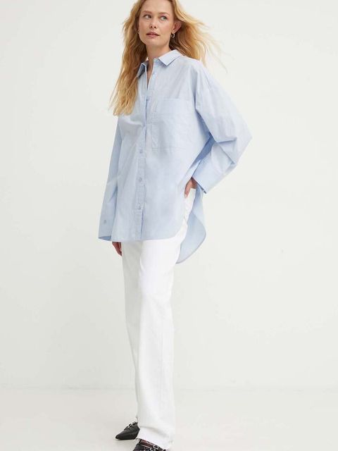 By Malene Birger koszula bawełniana damska kolor niebieski relaxed z kołnierzykiem klasycznym