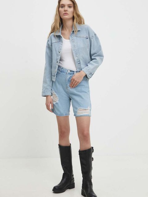 Answear.LAB szorty jeansowe damskie kolor niebieski gładkie high waist