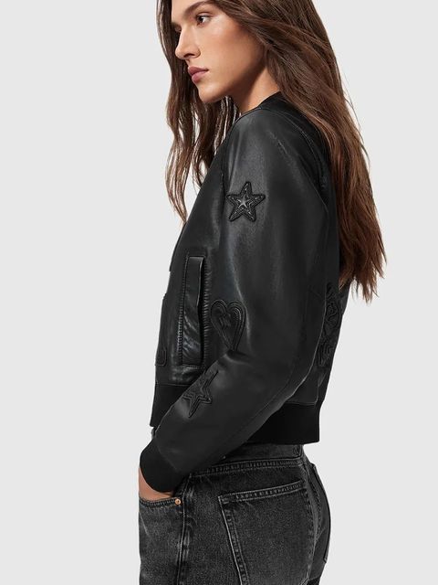 AllSaints kurtka bomber skórzana kolor czarny przejściowa W090LD