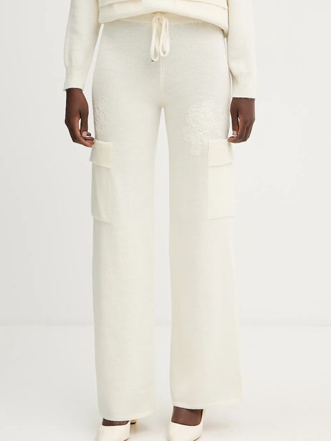 ERMANNO Firenze spodnie dresowe z dodatkiem wełny damskie kolor beżowy gładkie 57TP027E85 - zdjęcie produktu nr 1