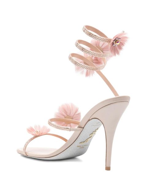 René Caovilla Jolene embellished-flowers heeled sandals - Neutrals